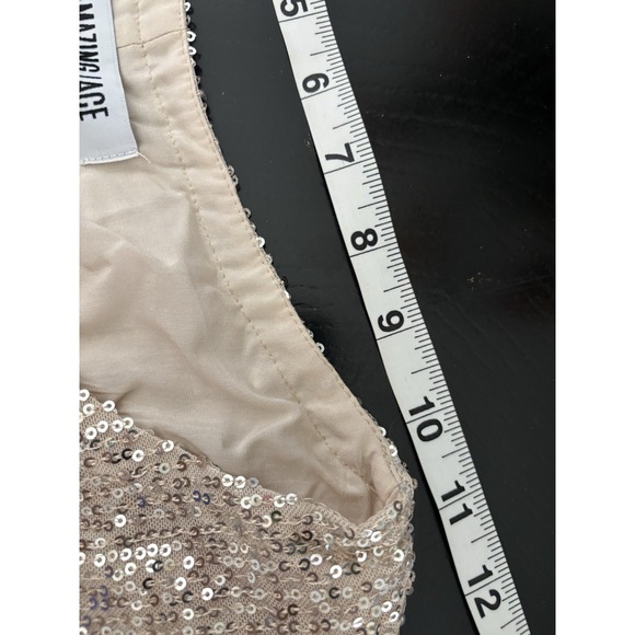 Amazing Lace Women's Sequin Babydoll Dress Size M Champagne Gold Balloon Sleeve - Picture 12 of 16